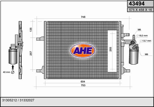 AHE 43494 - Конденсатор, кондиціонер autocars.com.ua