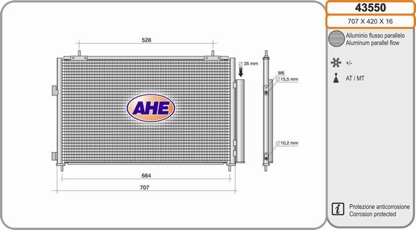 AHE 43550 - Конденсатор, кондиціонер autocars.com.ua