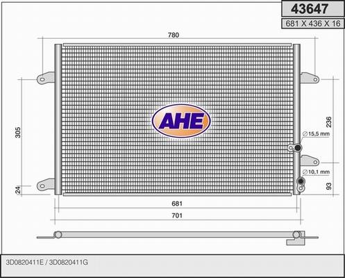 AHE 43647 - Конденсатор, кондиціонер autocars.com.ua