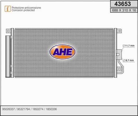 AHE 43653 - Конденсатор, кондиціонер autocars.com.ua