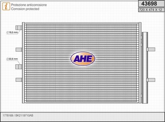 AHE 43698 - Конденсатор, кондиціонер autocars.com.ua