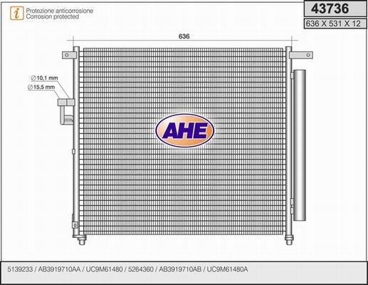 AHE 43736 - Конденсатор, кондиціонер autocars.com.ua