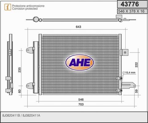 AHE 43776 - Конденсатор, кондиціонер autocars.com.ua