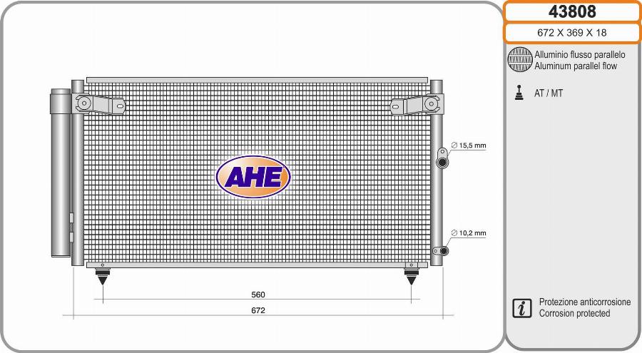AHE 43808 - Конденсатор, кондиціонер autocars.com.ua