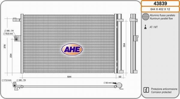 AHE 43839 - Конденсатор, кондиціонер autocars.com.ua