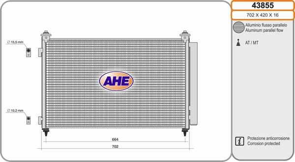 AHE 43855 - Конденсатор, кондиціонер autocars.com.ua