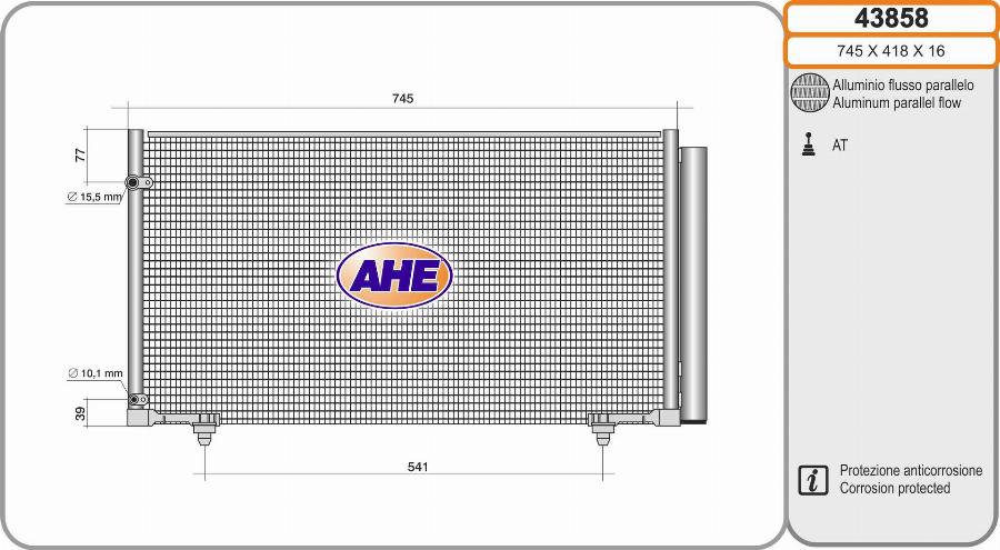 AHE 43858 - Конденсатор, кондиціонер autocars.com.ua