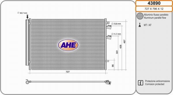 AHE 43890 - Конденсатор, кондиціонер autocars.com.ua