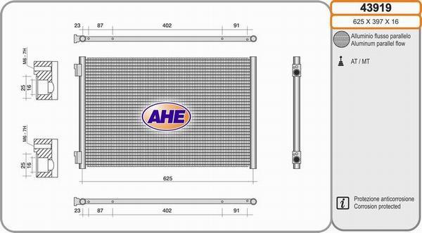 AHE 43919 - Конденсатор, кондиціонер autocars.com.ua