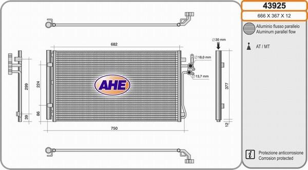 AHE 43925 - Конденсатор, кондиціонер autocars.com.ua