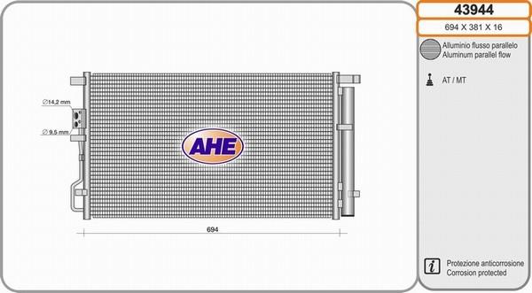 AHE 43944 - Конденсатор, кондиціонер autocars.com.ua