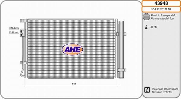 AHE 43948 - Конденсатор, кондиціонер autocars.com.ua