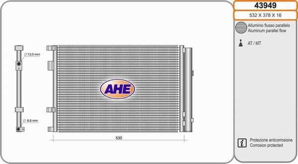 AHE 43949 - Конденсатор, кондиціонер autocars.com.ua