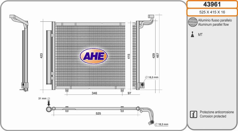 AHE 43961 - Конденсатор, кондиціонер autocars.com.ua