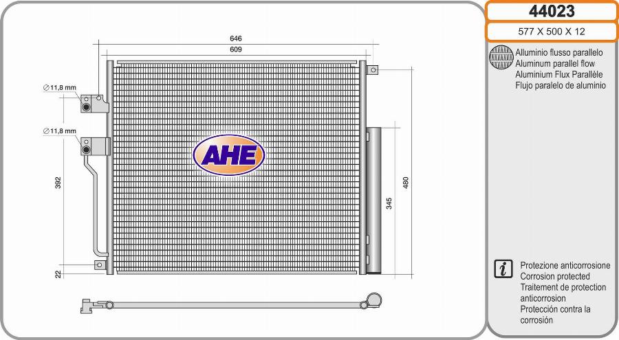 AHE 44023 - Конденсатор, кондиціонер autocars.com.ua