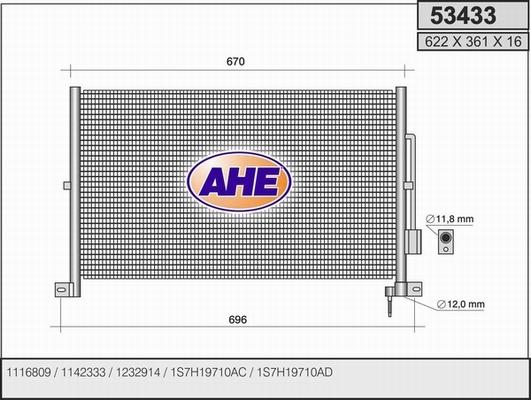 AHE 53433 - Конденсатор, кондиціонер autocars.com.ua