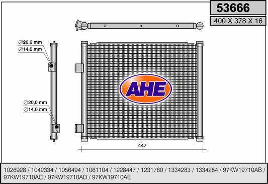 AHE 53666 - Конденсатор, кондиціонер autocars.com.ua