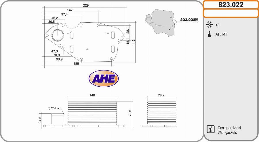 AHE 823.022 - Масляний радіатор, рухове масло autocars.com.ua