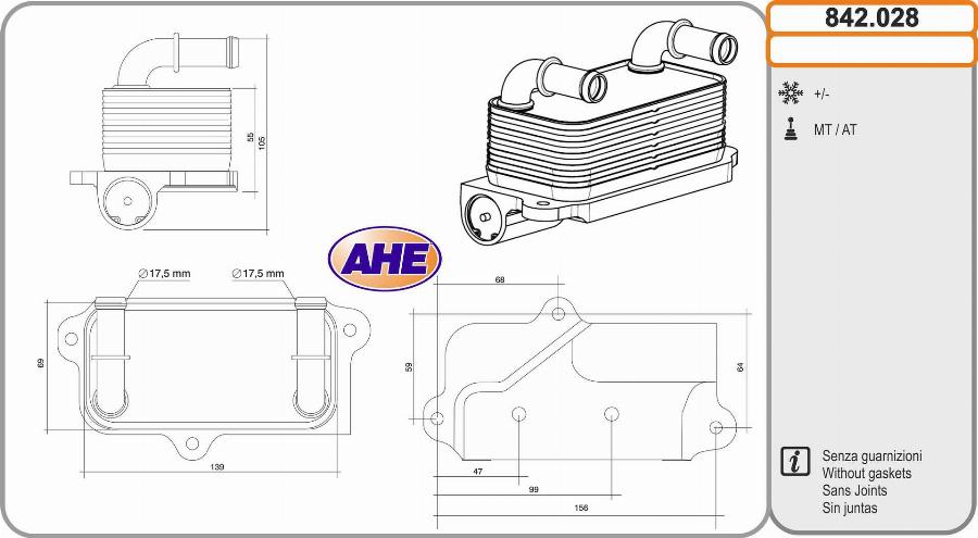 AHE 842.028 - Масляний радіатор, рухове масло autocars.com.ua