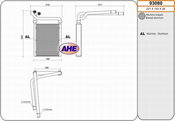 AHE 93080 - Теплообмінник, опалення салону autocars.com.ua
