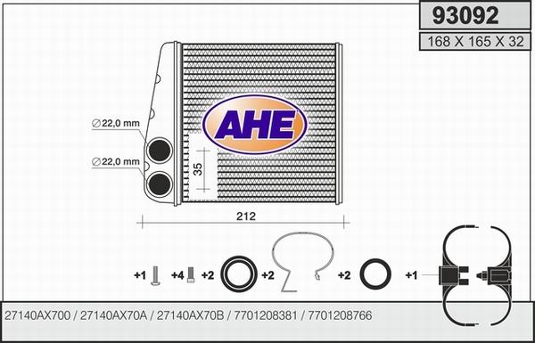 AHE 93092 - Теплообмінник, опалення салону autocars.com.ua