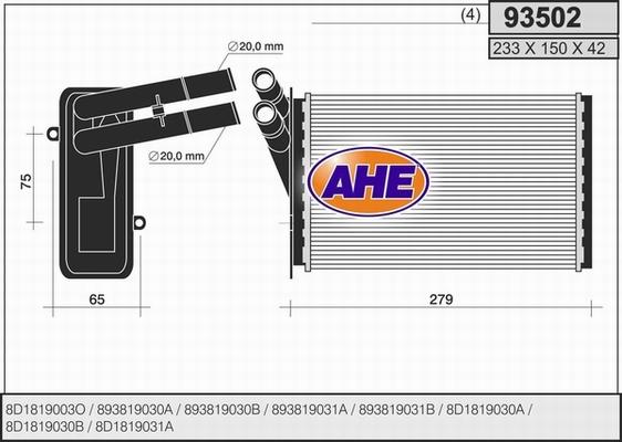 AHE 93502 - Теплообмінник, опалення салону autocars.com.ua