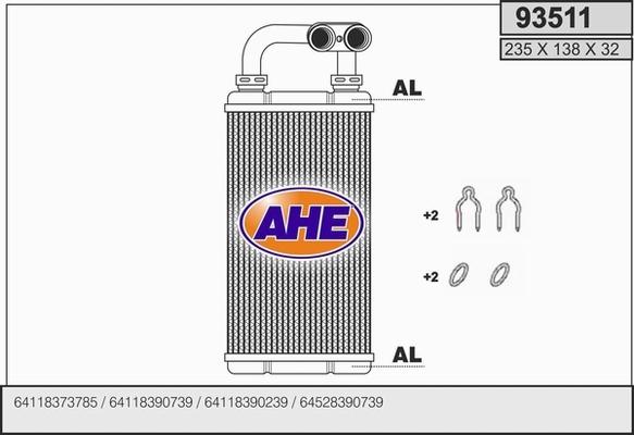 AHE 93511 - Теплообмінник, опалення салону autocars.com.ua