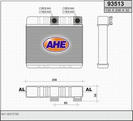 AHE 93513 - Теплообмінник, опалення салону autocars.com.ua
