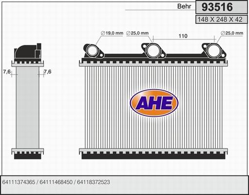 AHE 93516 - Теплообмінник, опалення салону autocars.com.ua