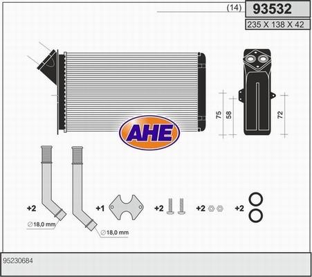 AHE 93532 - Теплообмінник, опалення салону autocars.com.ua
