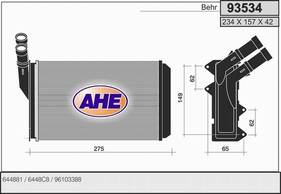AHE 93534 - Теплообменник, отопление салона autodnr.net