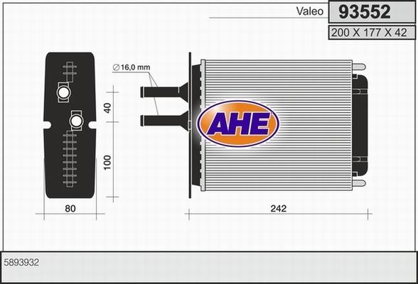 AHE 93552 - Теплообмінник, опалення салону autocars.com.ua