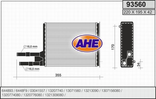 AHE 93560 - Теплообмінник, опалення салону autocars.com.ua