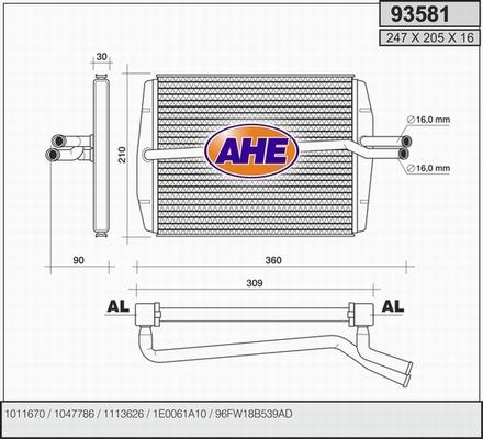 AHE 93581 - Теплообмінник, опалення салону autocars.com.ua
