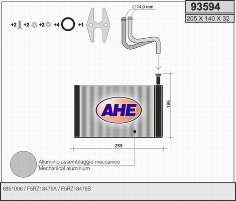 AHE 93594 - Теплообмінник, опалення салону autocars.com.ua