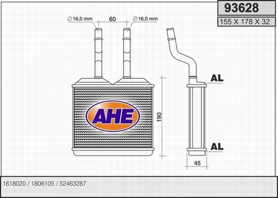 AHE 93628 - Теплообмінник, опалення салону autocars.com.ua