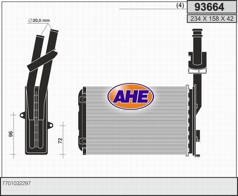 AHE 93664 - Теплообмінник, опалення салону autocars.com.ua