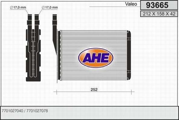 AHE 93665 - Теплообмінник, опалення салону autocars.com.ua