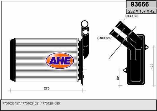 AHE 93666 - Теплообмінник, опалення салону autocars.com.ua