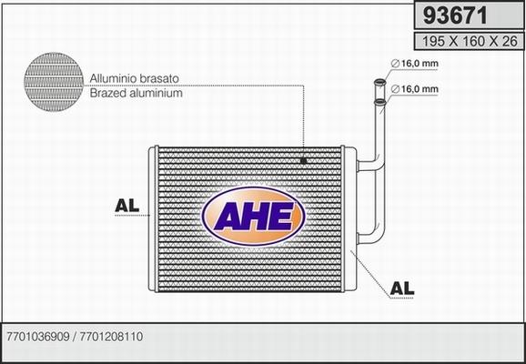 AHE 93671 - Теплообмінник, опалення салону autocars.com.ua