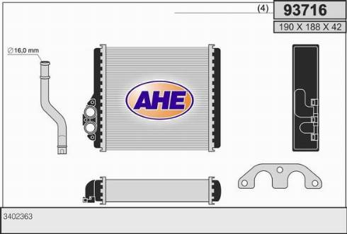 AHE 93716 - Теплообмінник, опалення салону autocars.com.ua