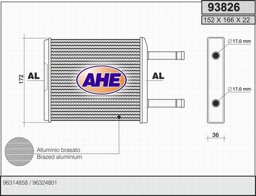 AHE 93826 - Теплообмінник, опалення салону autocars.com.ua