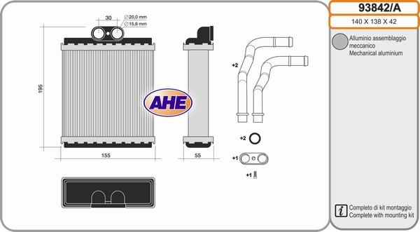 AHE 93842/A - Теплообмінник, опалення салону autocars.com.ua