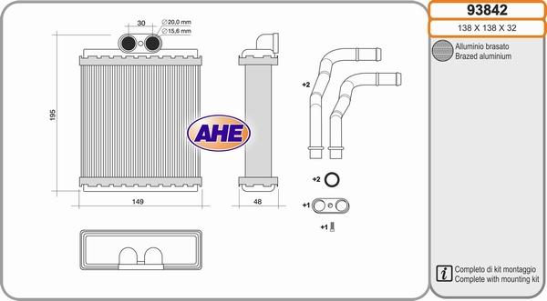 AHE 93842 - Теплообмінник, опалення салону autocars.com.ua