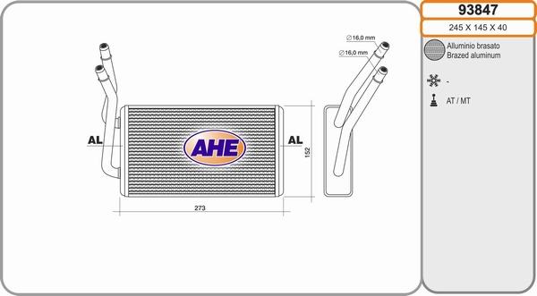 AHE 93847 - Теплообмінник, опалення салону autocars.com.ua