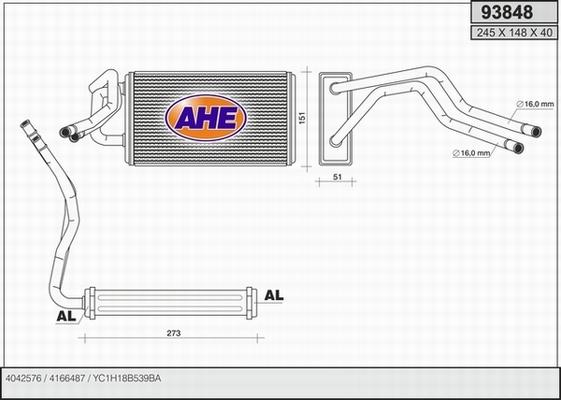 AHE 93848 - Теплообмінник, опалення салону autocars.com.ua