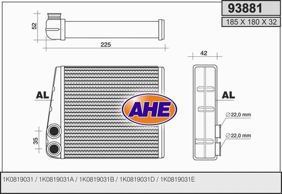 AHE 93881 - Теплообмінник, опалення салону autocars.com.ua