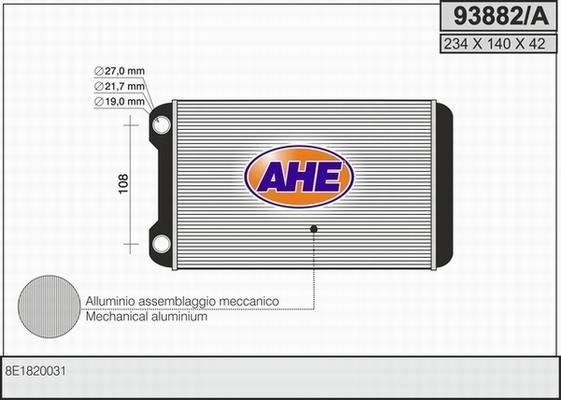 AHE 93882/A - Теплообмінник, опалення салону autocars.com.ua