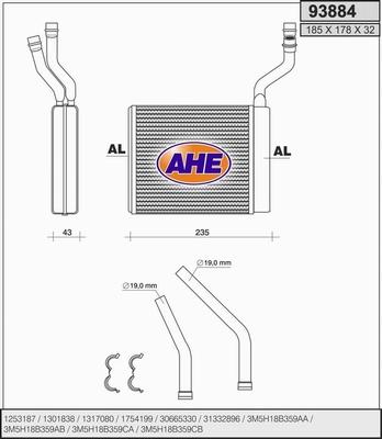 AHE 93884 - Теплообмінник, опалення салону autocars.com.ua