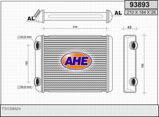 AHE 93893 - Теплообмінник, опалення салону autocars.com.ua